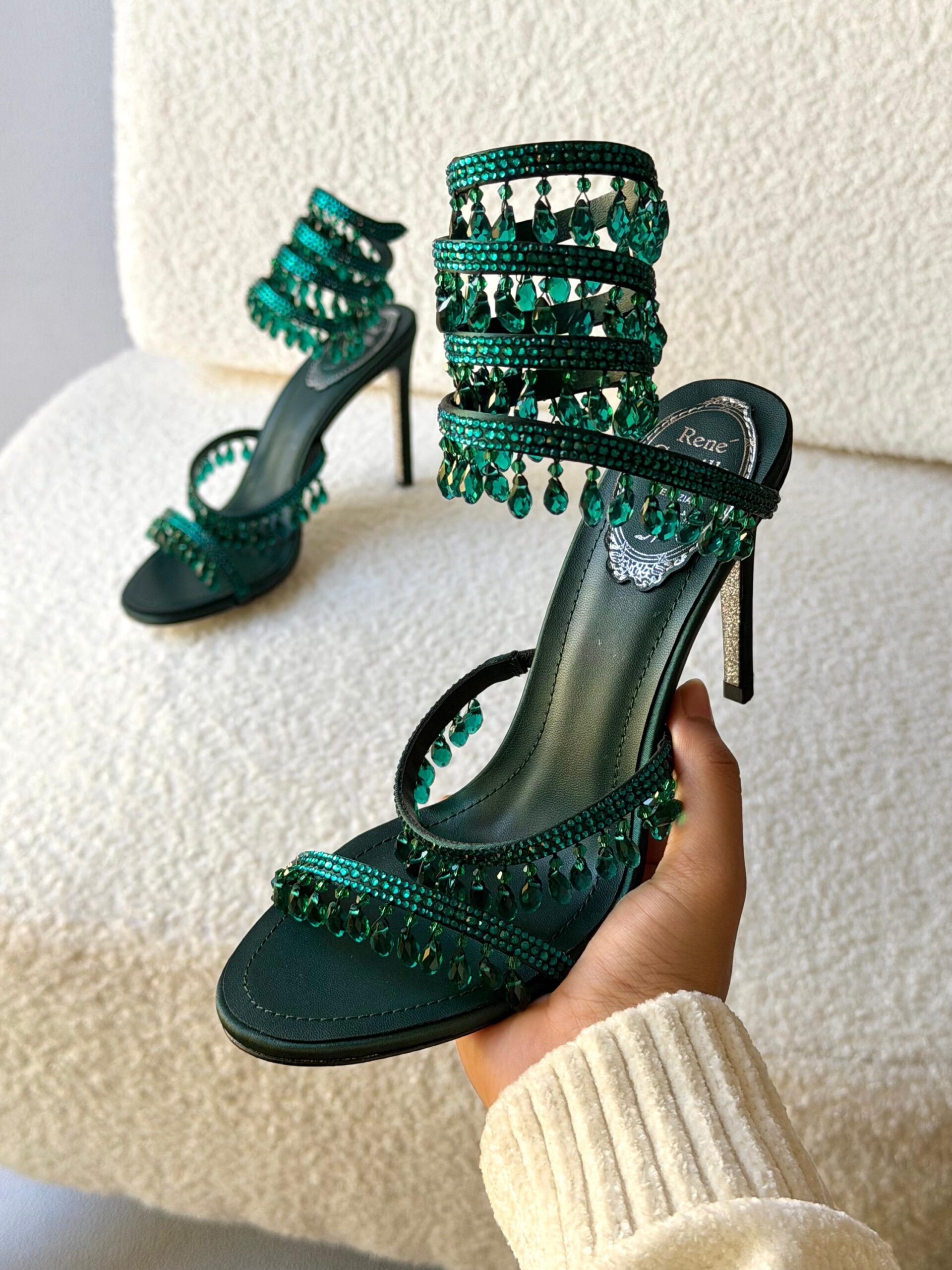 René Caovilla Cleo Sandal Crystal-Embellished Serpentine Straps That Wrap Around The Ankle - Image 7