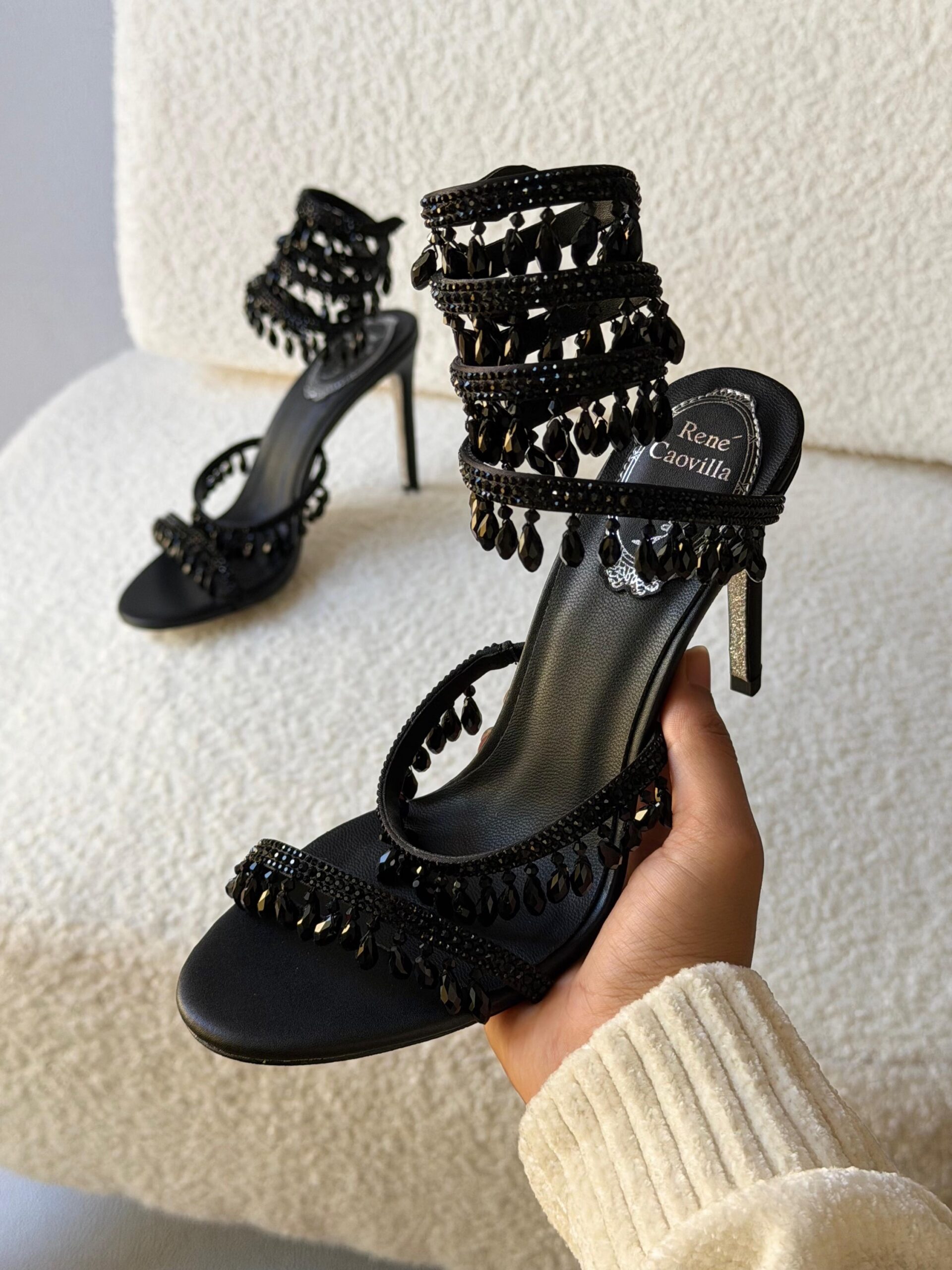 René Caovilla Cleo Sandal Crystal-Embellished Serpentine Straps That Wrap Around The Ankle