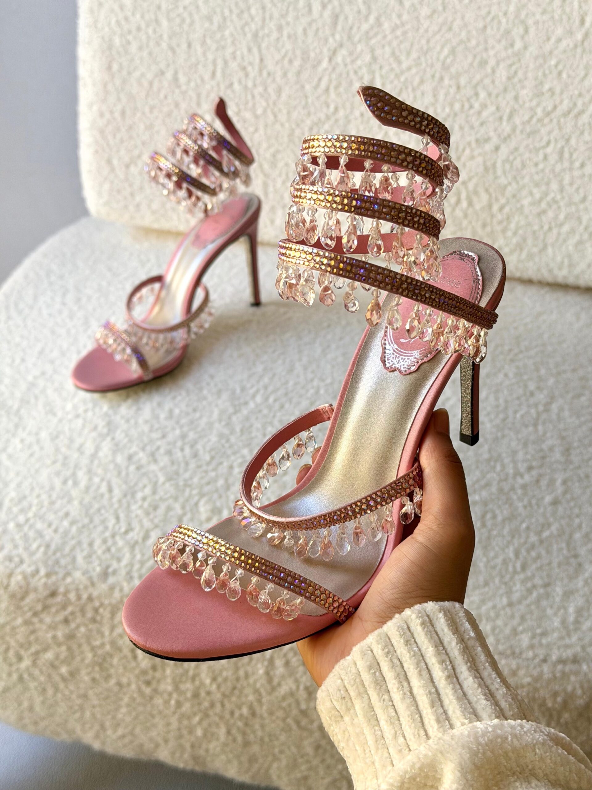 René Caovilla Cleo Sandal Crystal-Embellished Serpentine Straps That Wrap Around The Ankle - Image 13