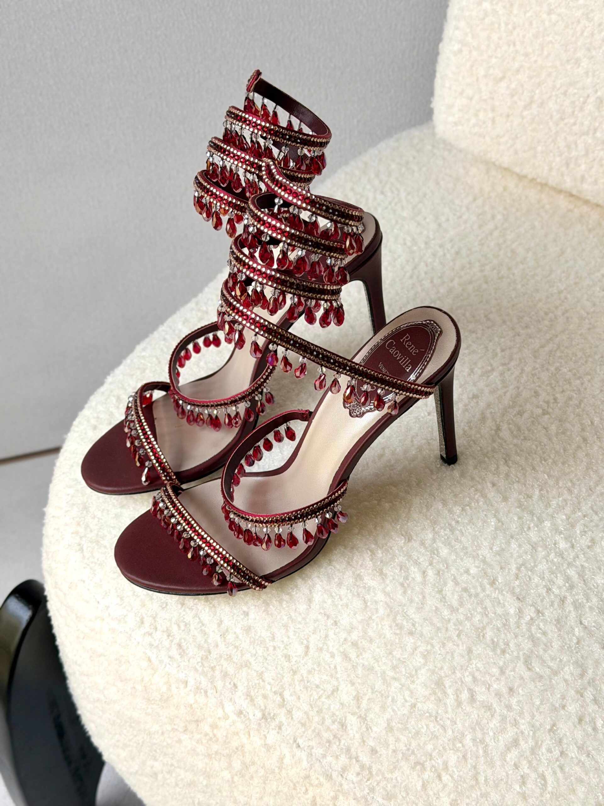 René Caovilla Cleo Sandal Crystal-Embellished Serpentine Straps That Wrap Around The Ankle - Image 10