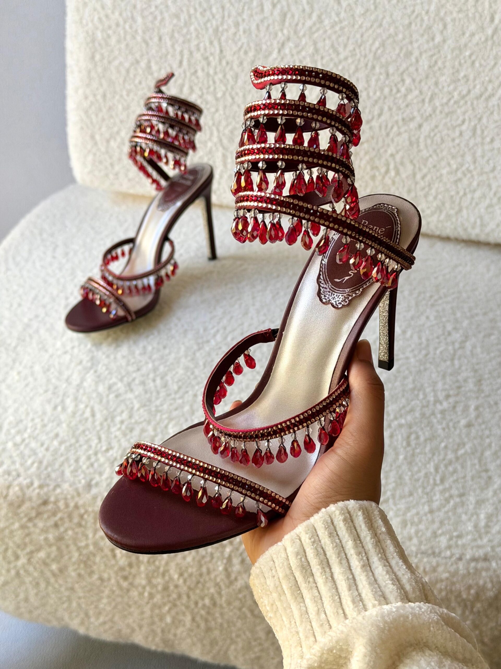 René Caovilla Cleo Sandal Crystal-Embellished Serpentine Straps That Wrap Around The Ankle - Image 9