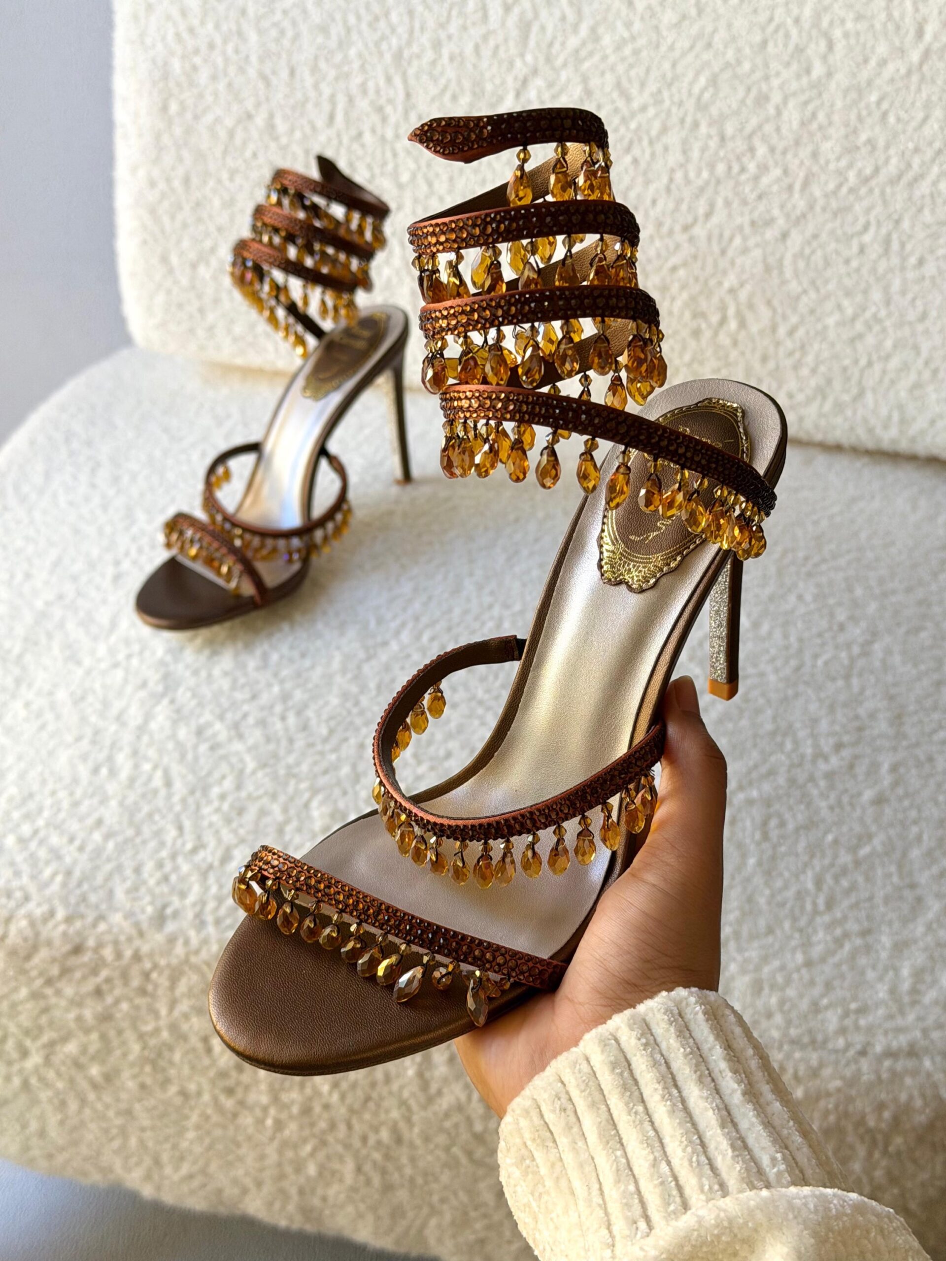 René Caovilla Cleo Sandal Crystal-Embellished Serpentine Straps That Wrap Around The Ankle - Image 5