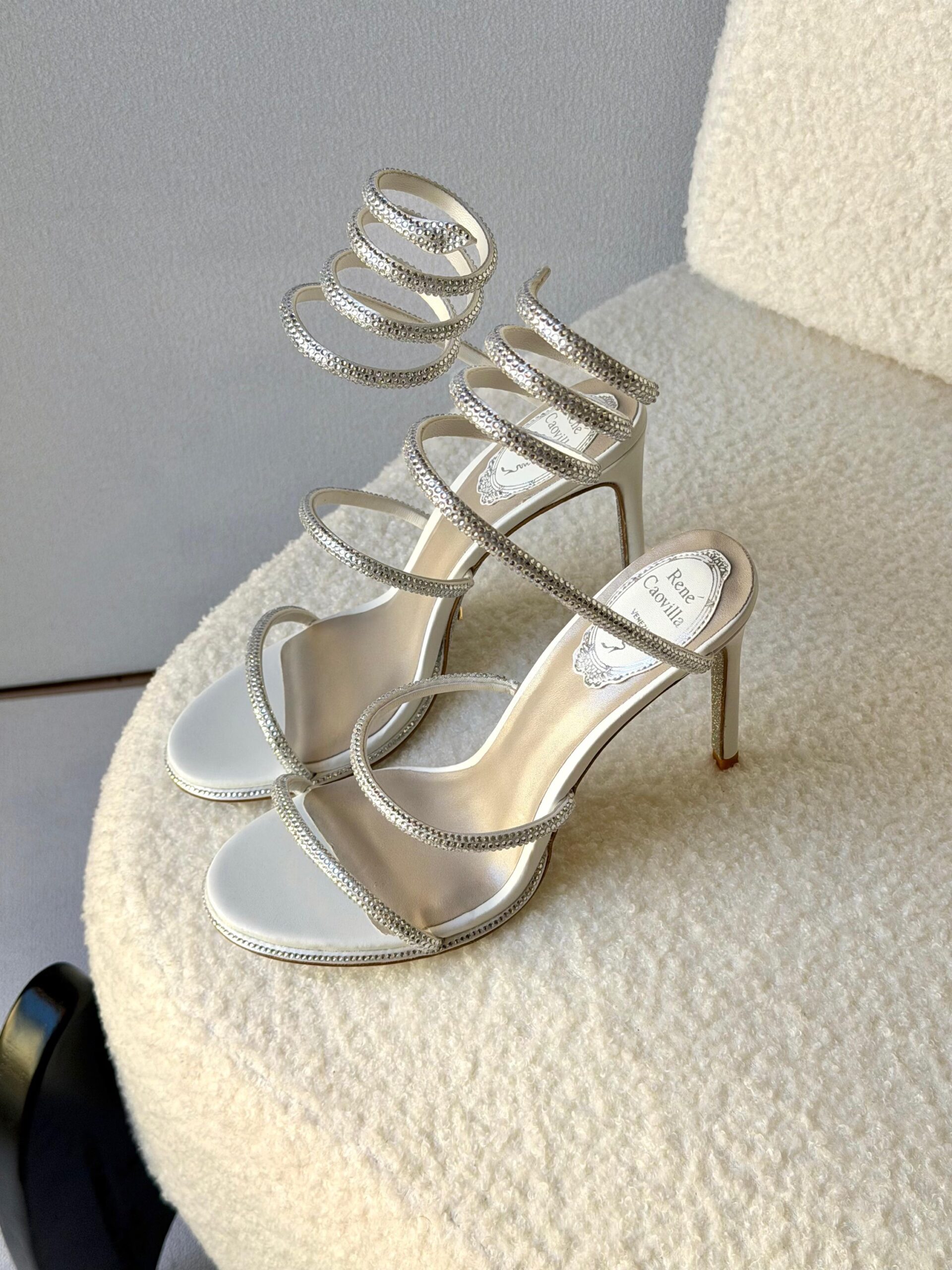 René Caovilla Cleo Sandals In A Burgundy Serpent-Like Coiled Ankle Strap - Image 3