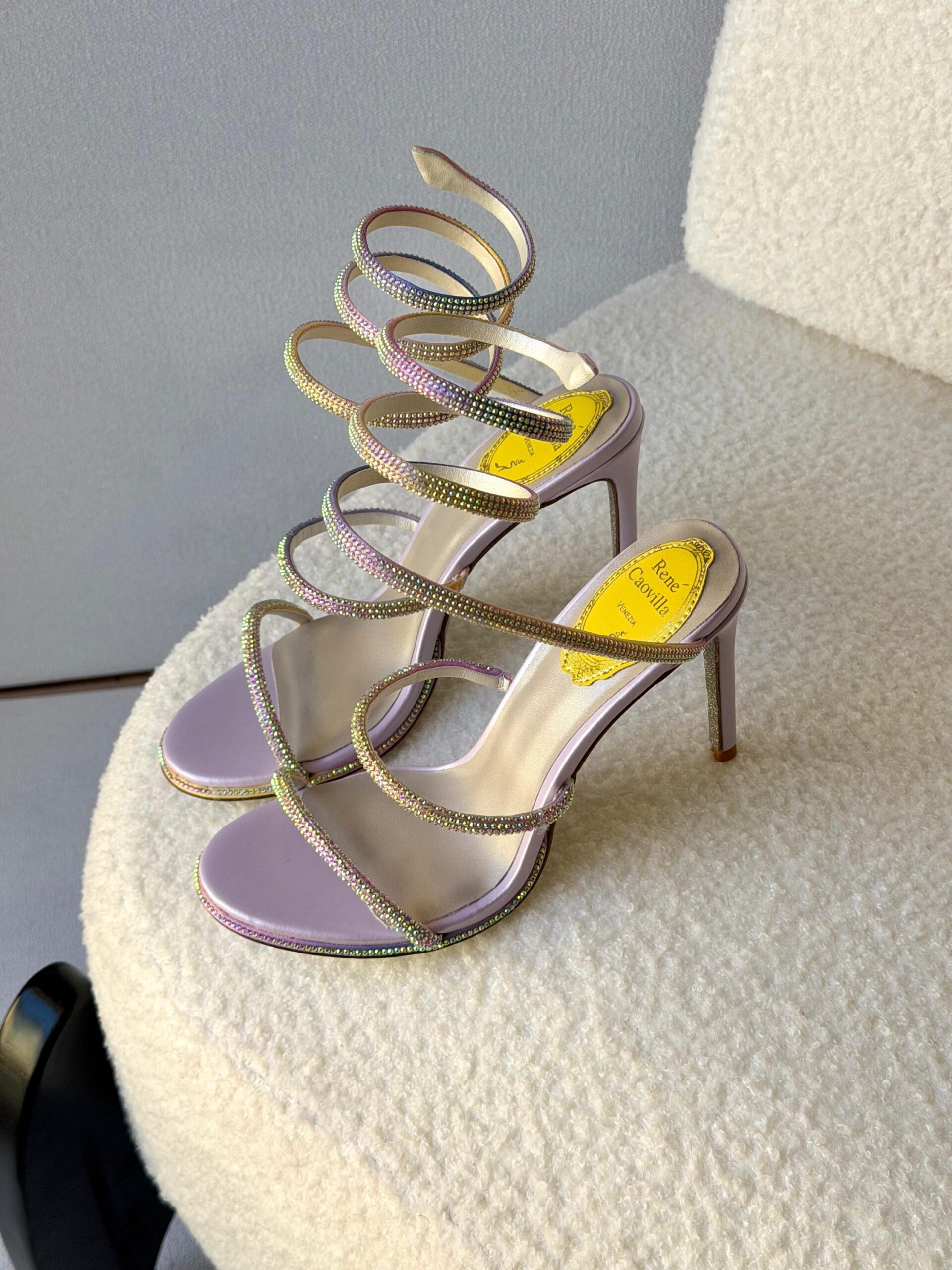 René Caovilla Cleo Sandals In A Burgundy Serpent-Like Coiled Ankle Strap - Image 8