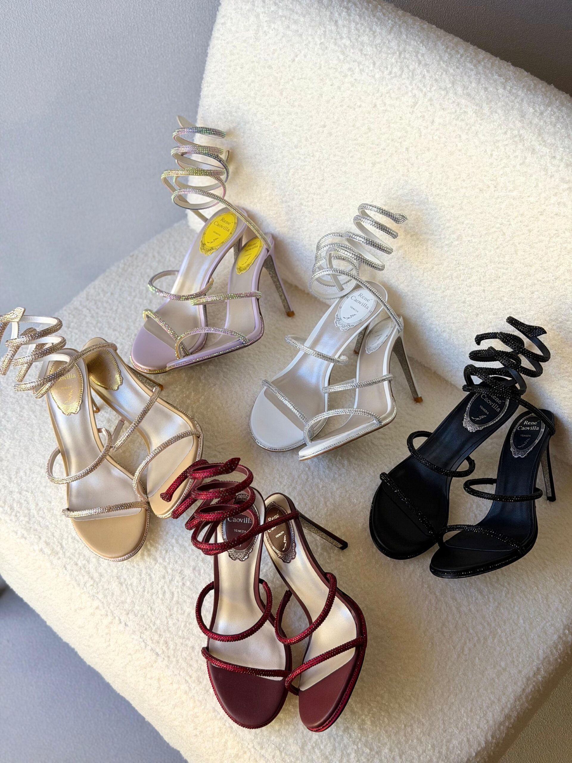 René Caovilla Cleo Sandals In A Burgundy Serpent-Like Coiled Ankle Strap - Image 9