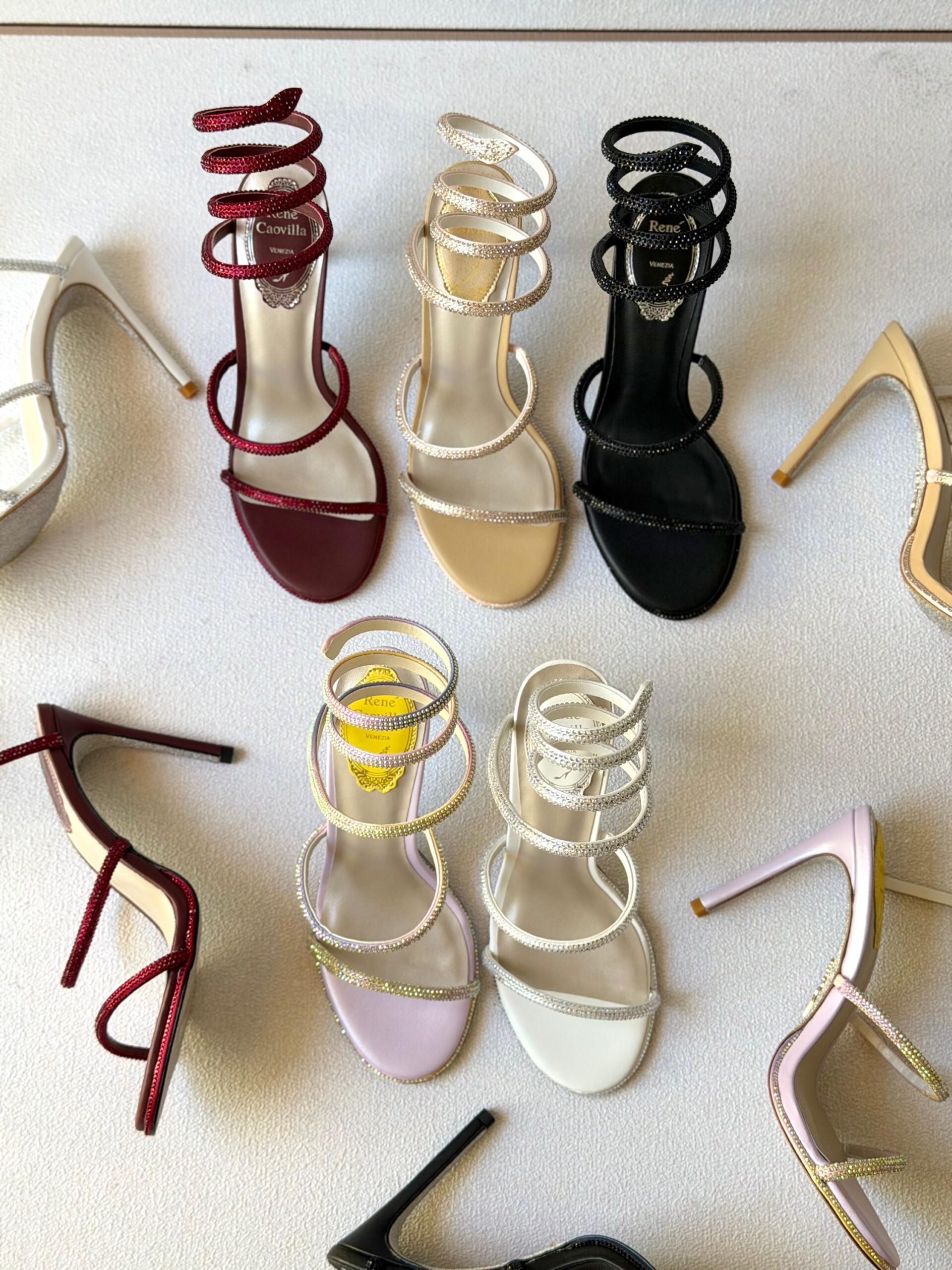 René Caovilla Cleo Sandals In A Burgundy Serpent-Like Coiled Ankle Strap - Image 11
