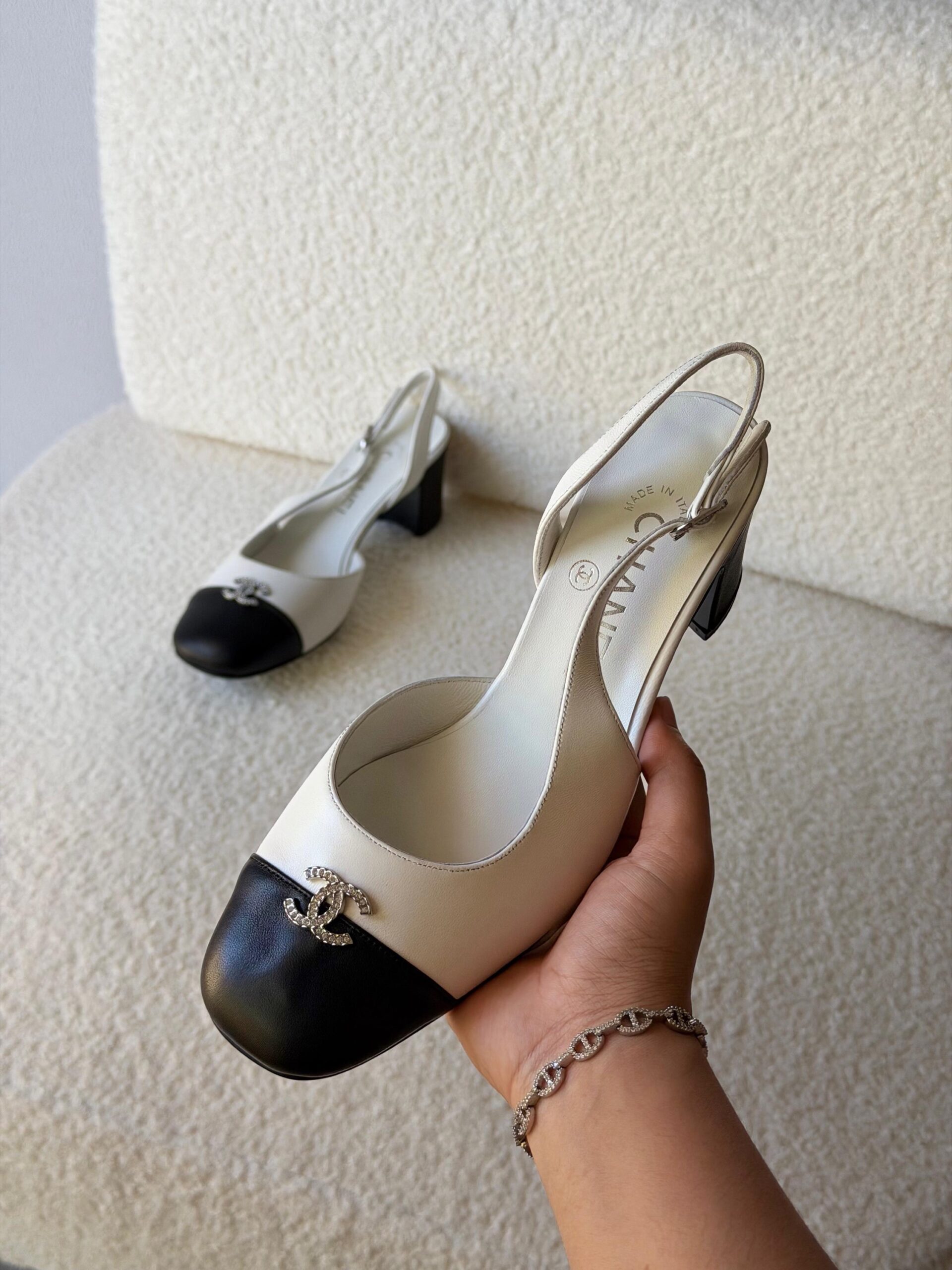 Chanel Slingback Heels And A Rhinestone-Encrusted CC Logo - Image 5