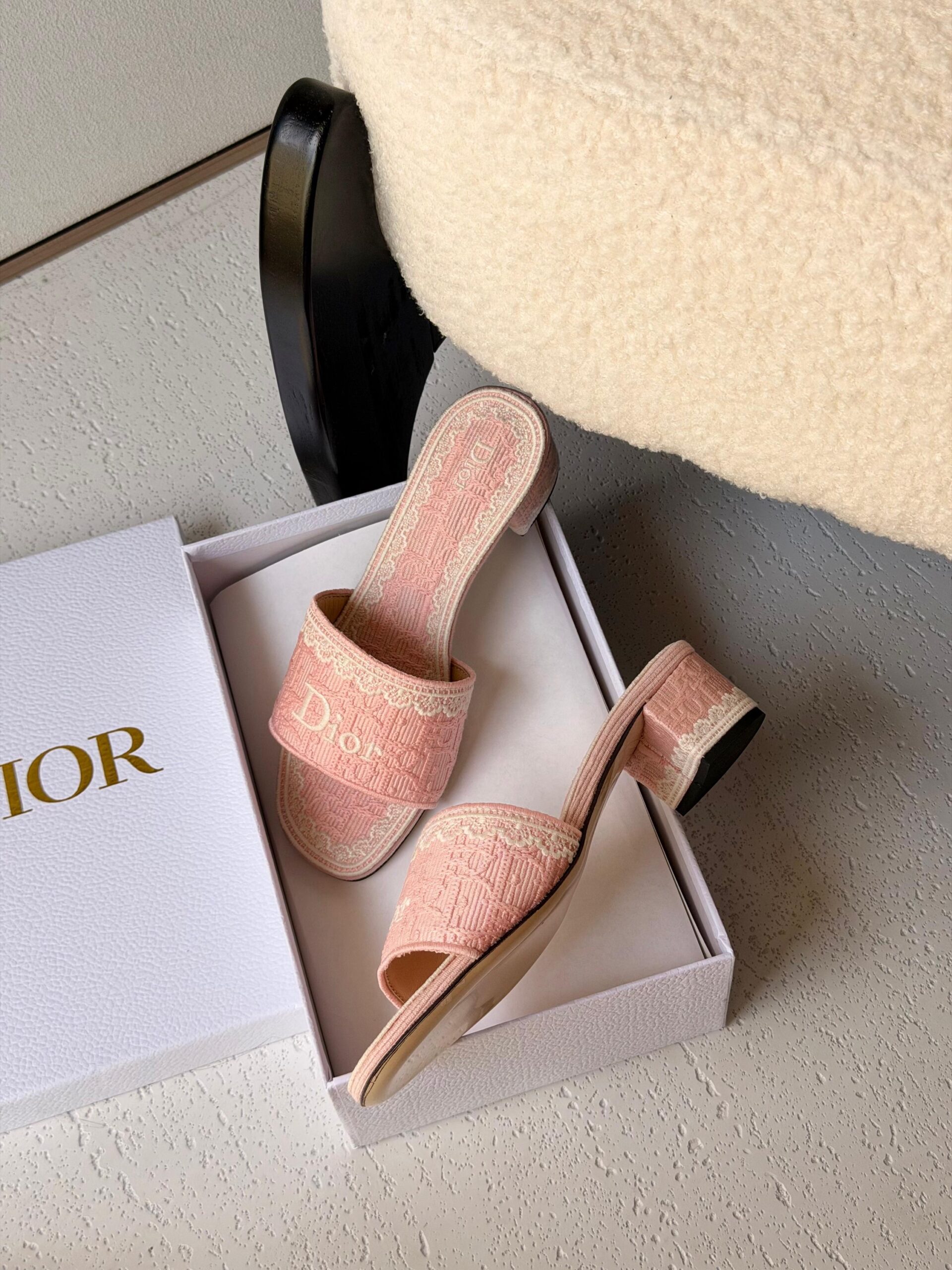 Dior Dentelle Heeled Slides Embroidered Cotton Upper - Image 6