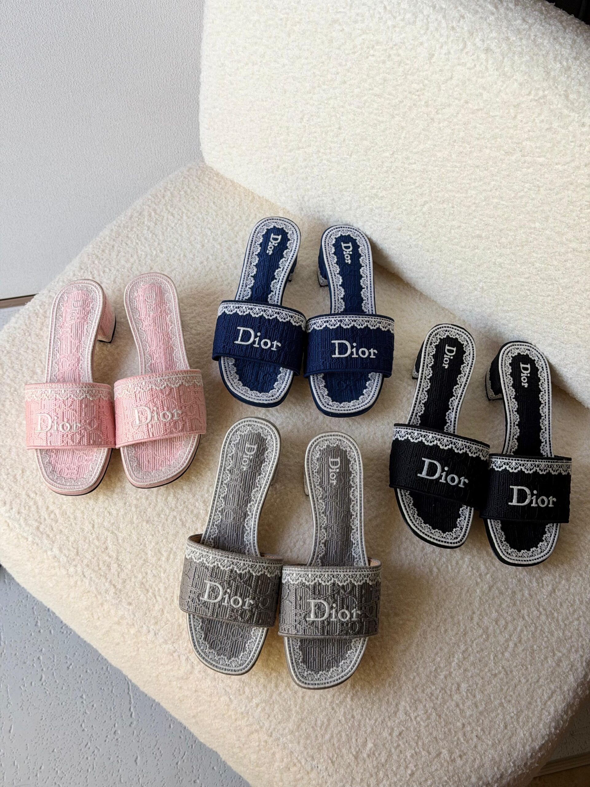 Dior Dentelle Heeled Slides Embroidered Cotton Upper - Image 10