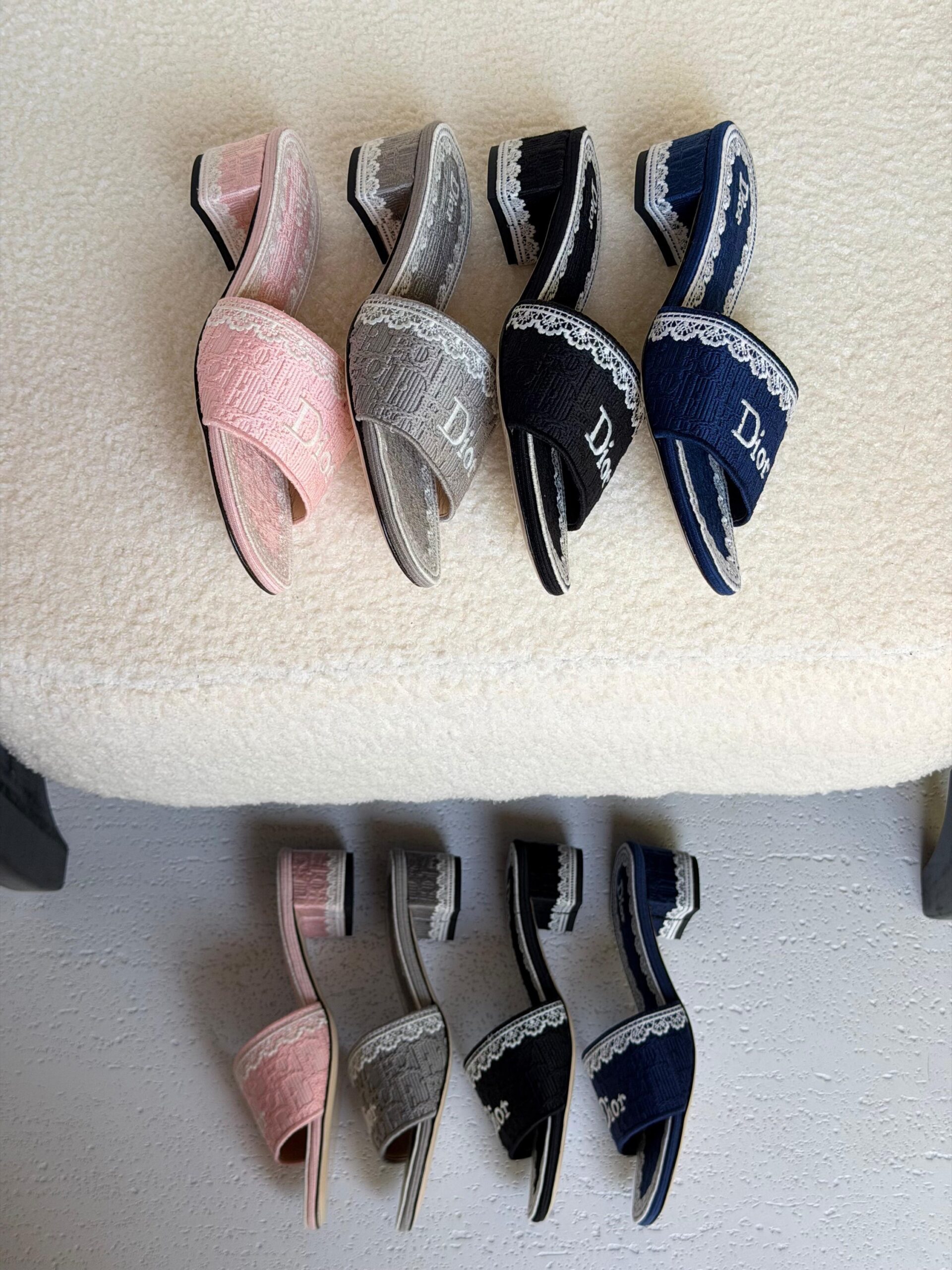 Dior Dentelle Heeled Slides Embroidered Cotton Upper - Image 9
