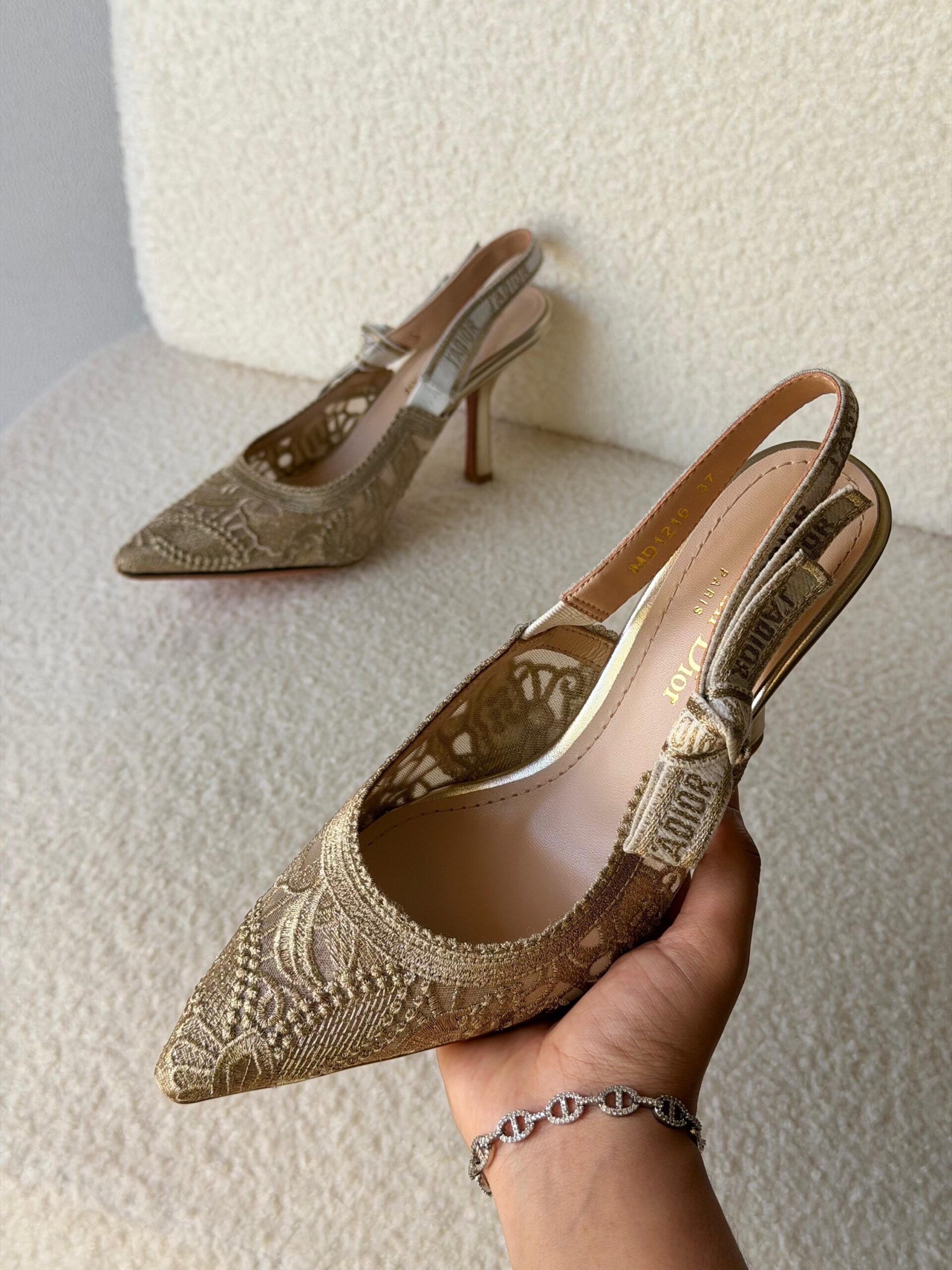 Dior J'AD ior Slingback Pumps Metallic Embroidered Mesh