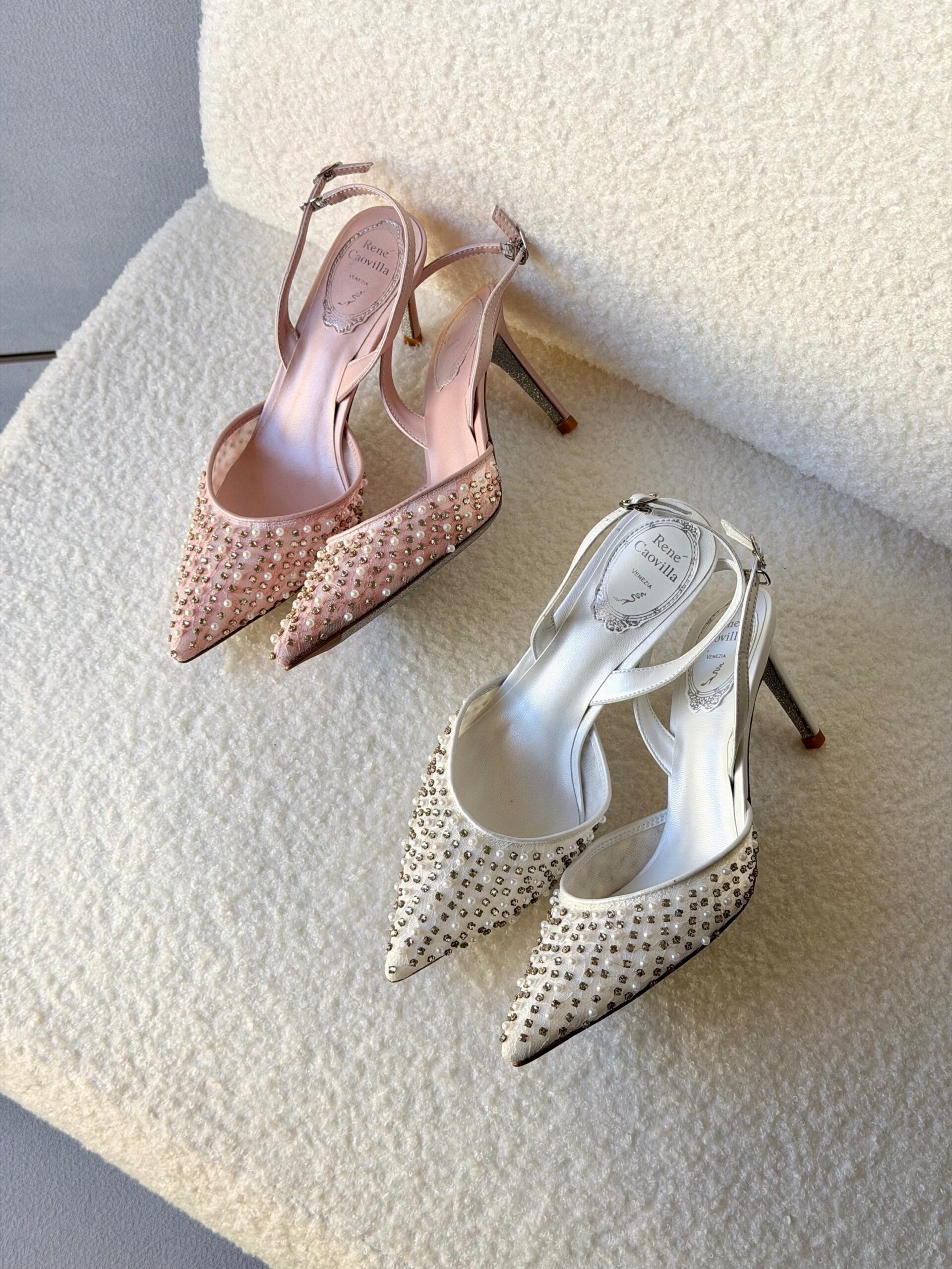 René Caovilla Aretha Slingback Pumps Mesh Upper Embellished With Crystals And Pearls - Image 3