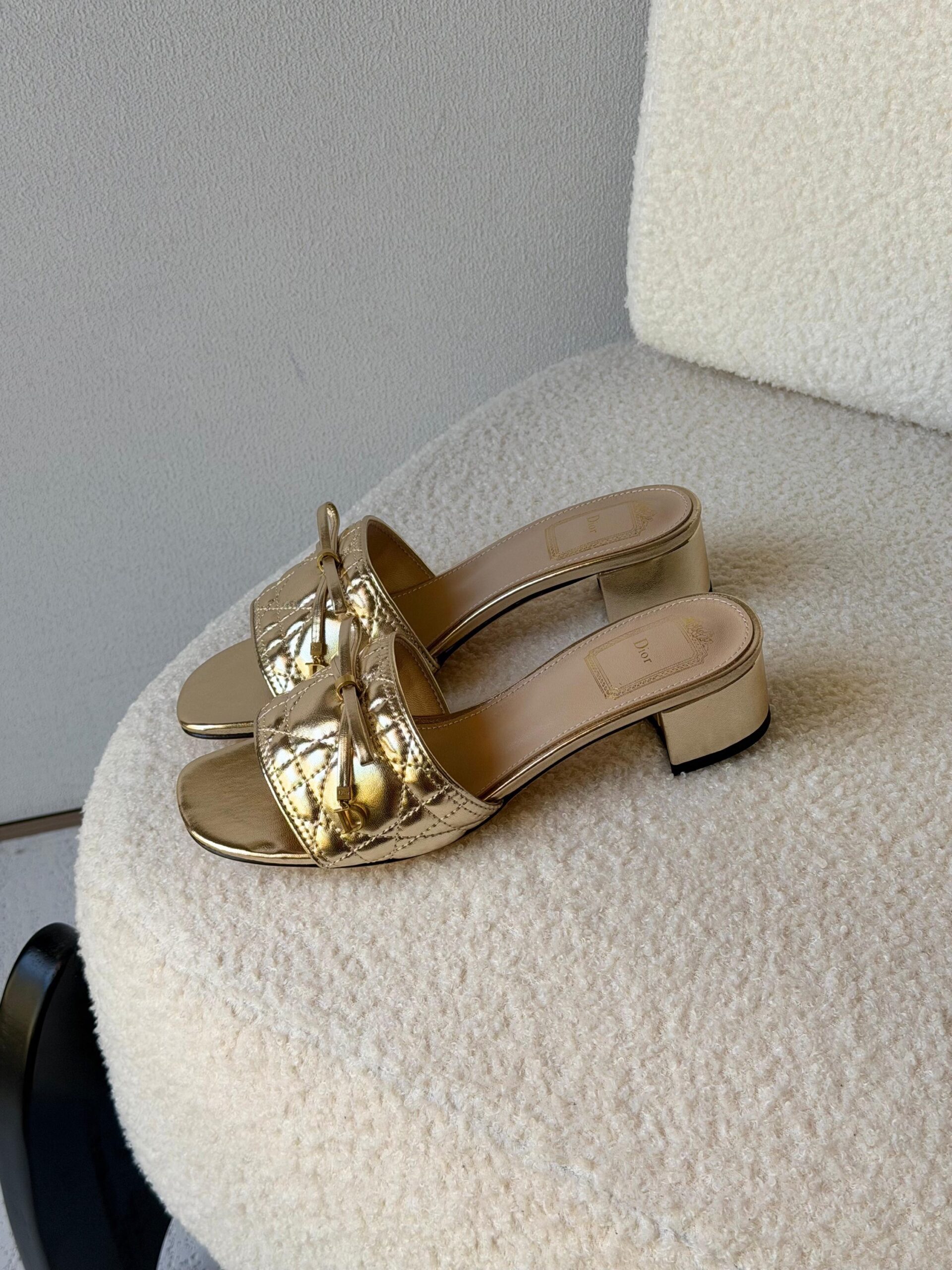 Christian Dior Dior Or Cannage Heeled Slides - Image 4