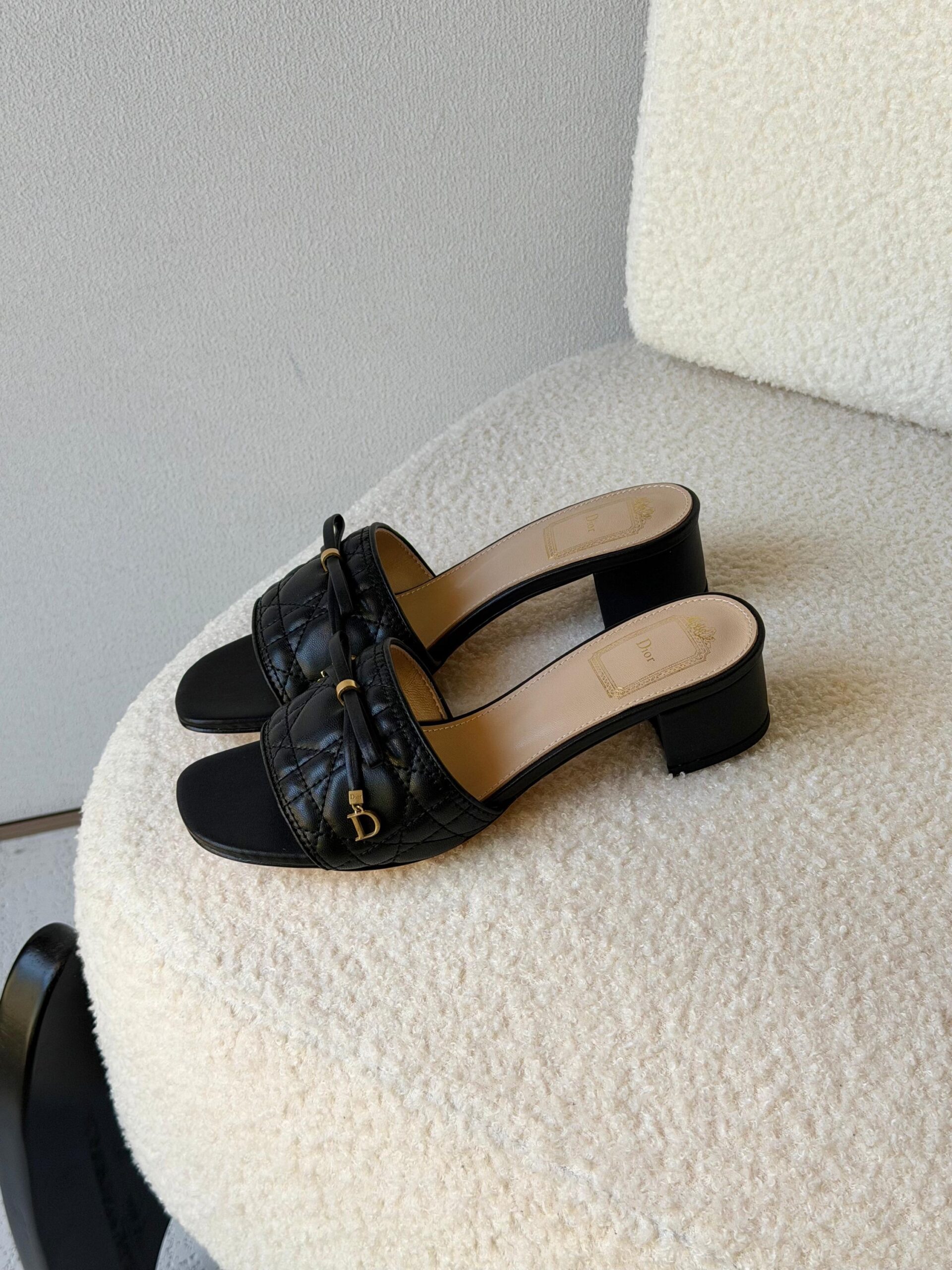 Christian Dior Dior Or Cannage Heeled Slides - Image 2
