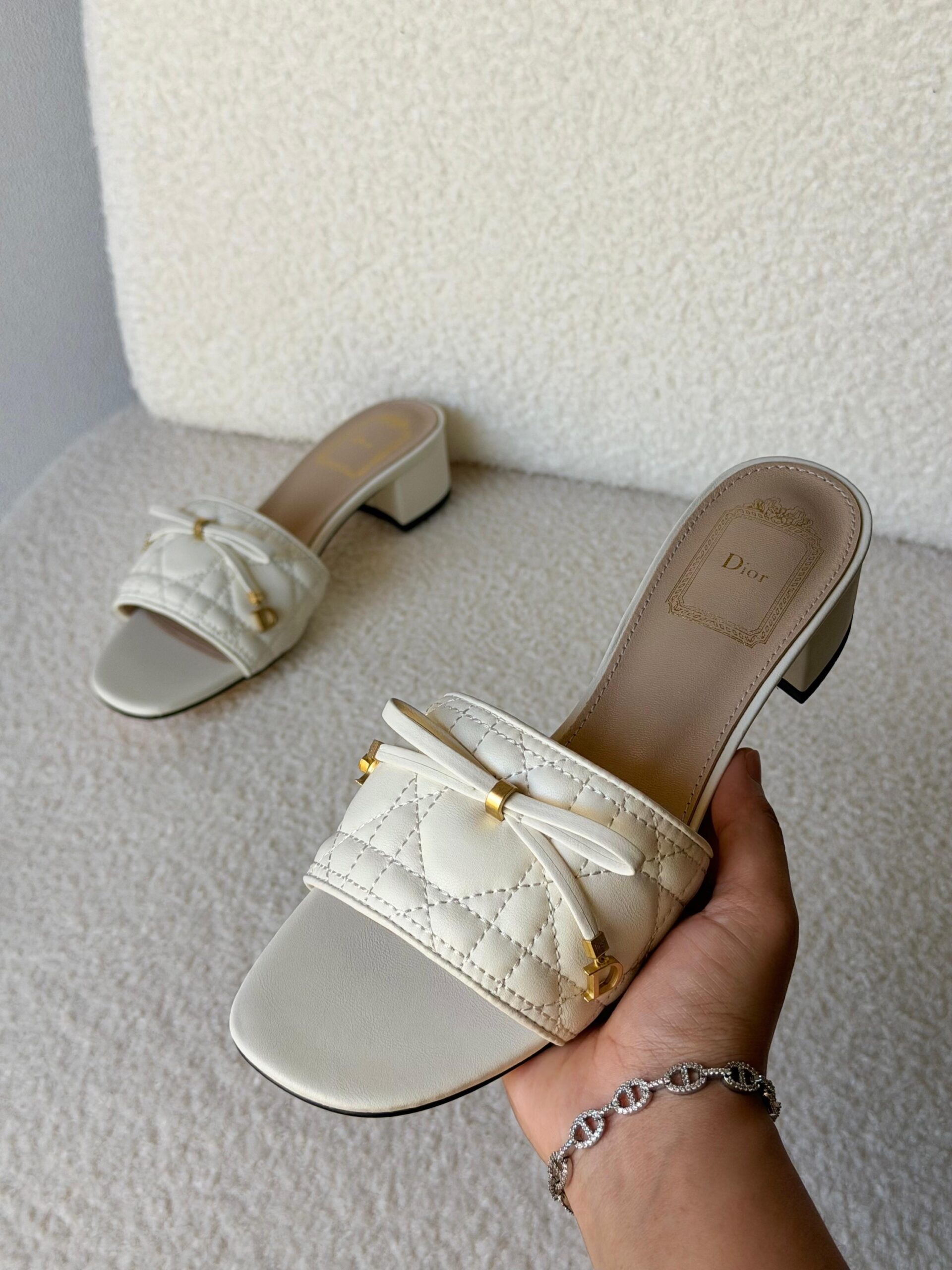 Christian Dior Dior Or Cannage Heeled Slides - Image 7