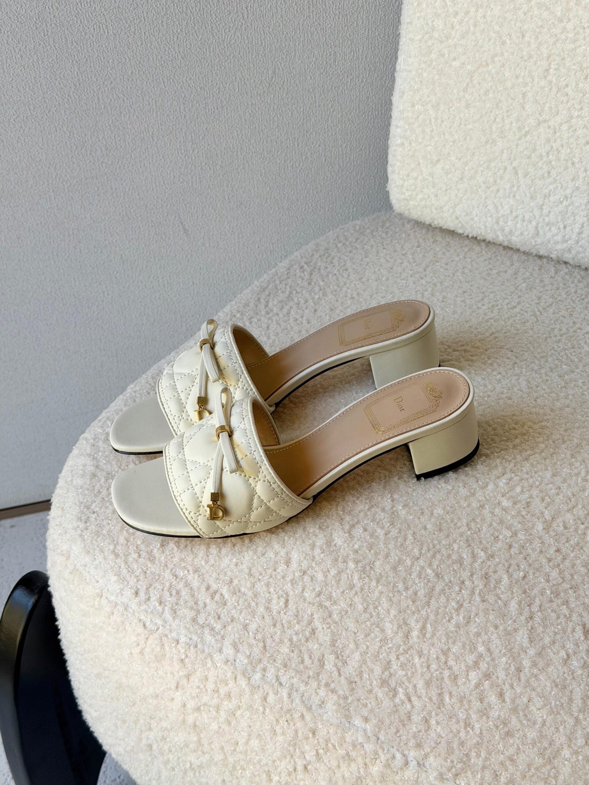 Christian Dior Dior Or Cannage Heeled Slides - Image 8