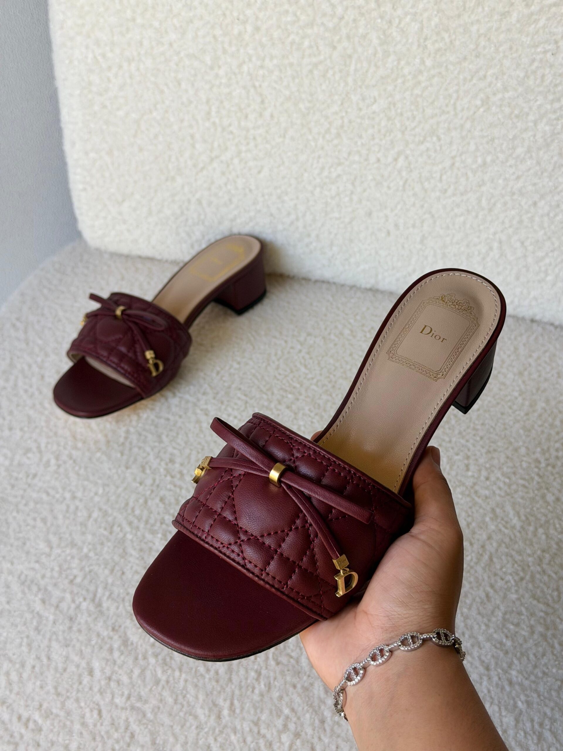 Christian Dior Dior Or Cannage Heeled Slides - Image 5