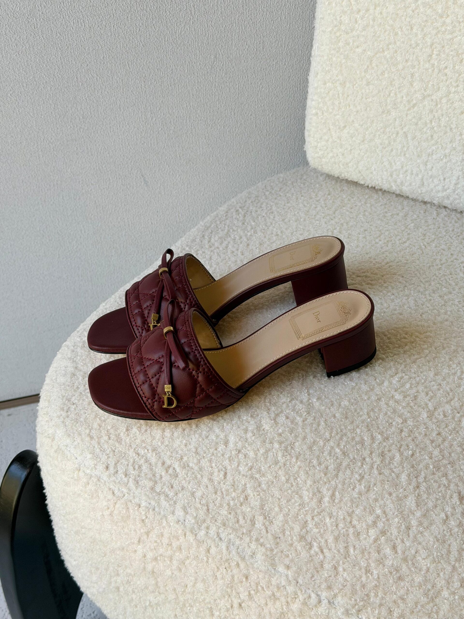 Christian Dior Dior Or Cannage Heeled Slides - Image 6