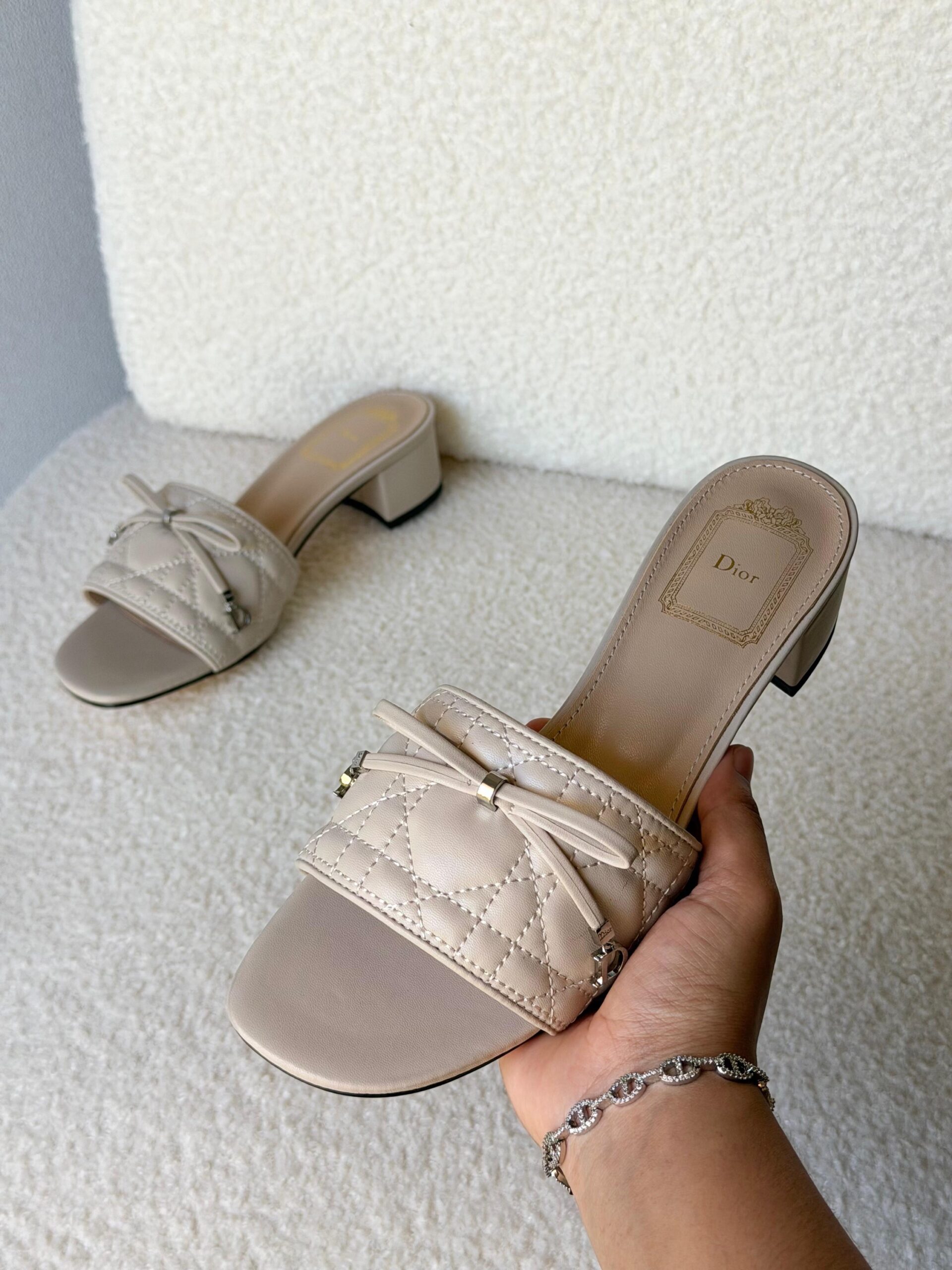Christian Dior Dior Or Cannage Heeled Slides - Image 9