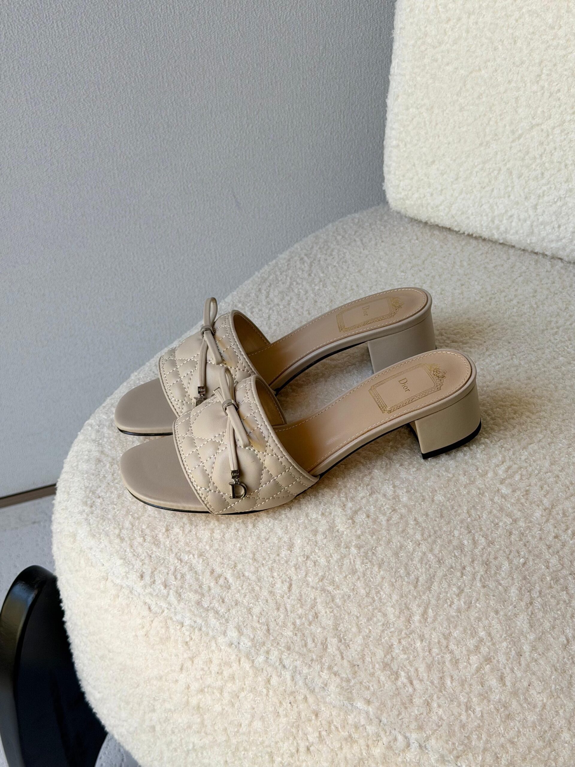 Christian Dior Dior Or Cannage Heeled Slides - Image 10