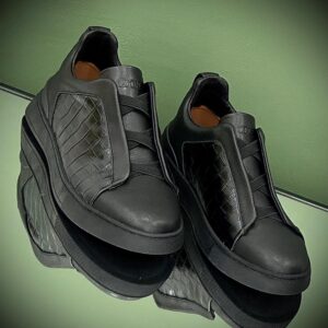 Zegna Triple Stitch Sneakers Crocodile-Embossed