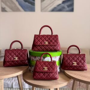 Chanel Burgundy Quilted Caviar Top Handle Flap Bag