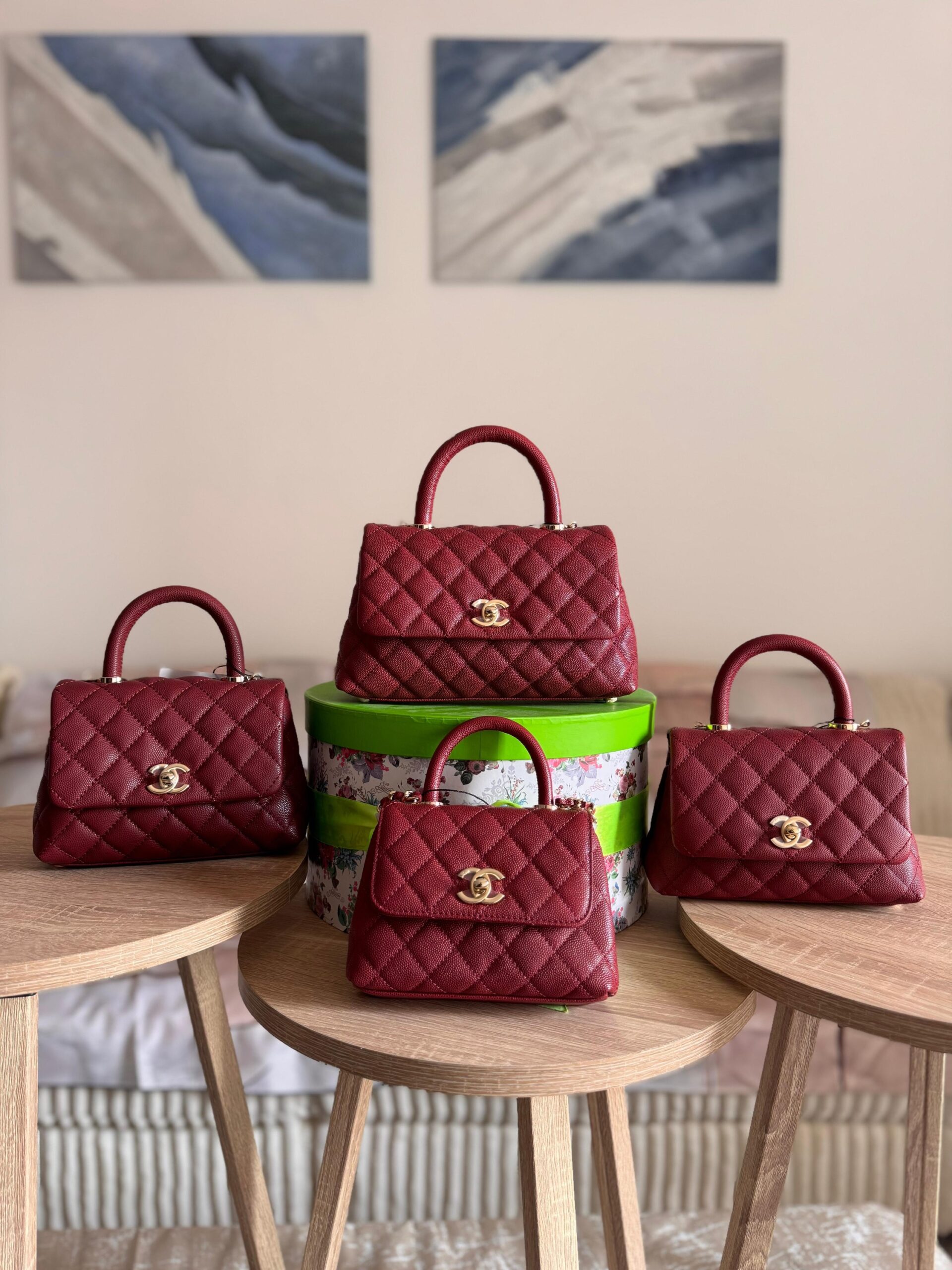 Chanel Burgundy Quilted Caviar Top Handle Flap Bag