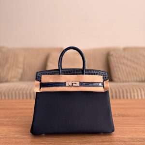 Hermès Birkin 25 in Togo Leather Featuring Distinctive Matte Alligator Touch Handles And Flaps