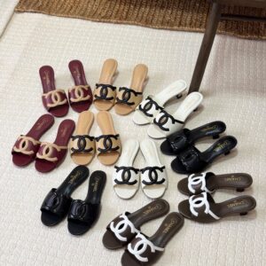 Chanel Lambskin CC logo kitten Heel And Slides
