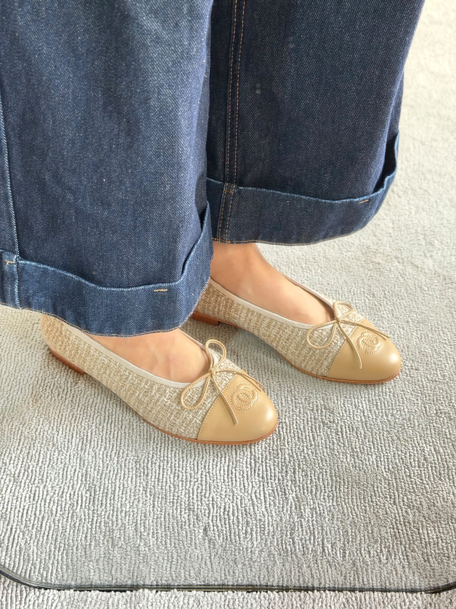 Chanel Metallic Crinkled Lambskin Cap Toe Ballerina Flats - Image 7