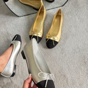 Chanel Metallic Crinkled Lambskin Cap Toe Ballerina Flats