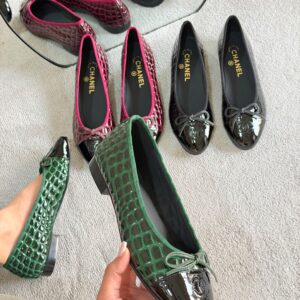 Chanel Crocodile-Embossed Patent Calfskin And Patent Calfskin Ballerina Flats
