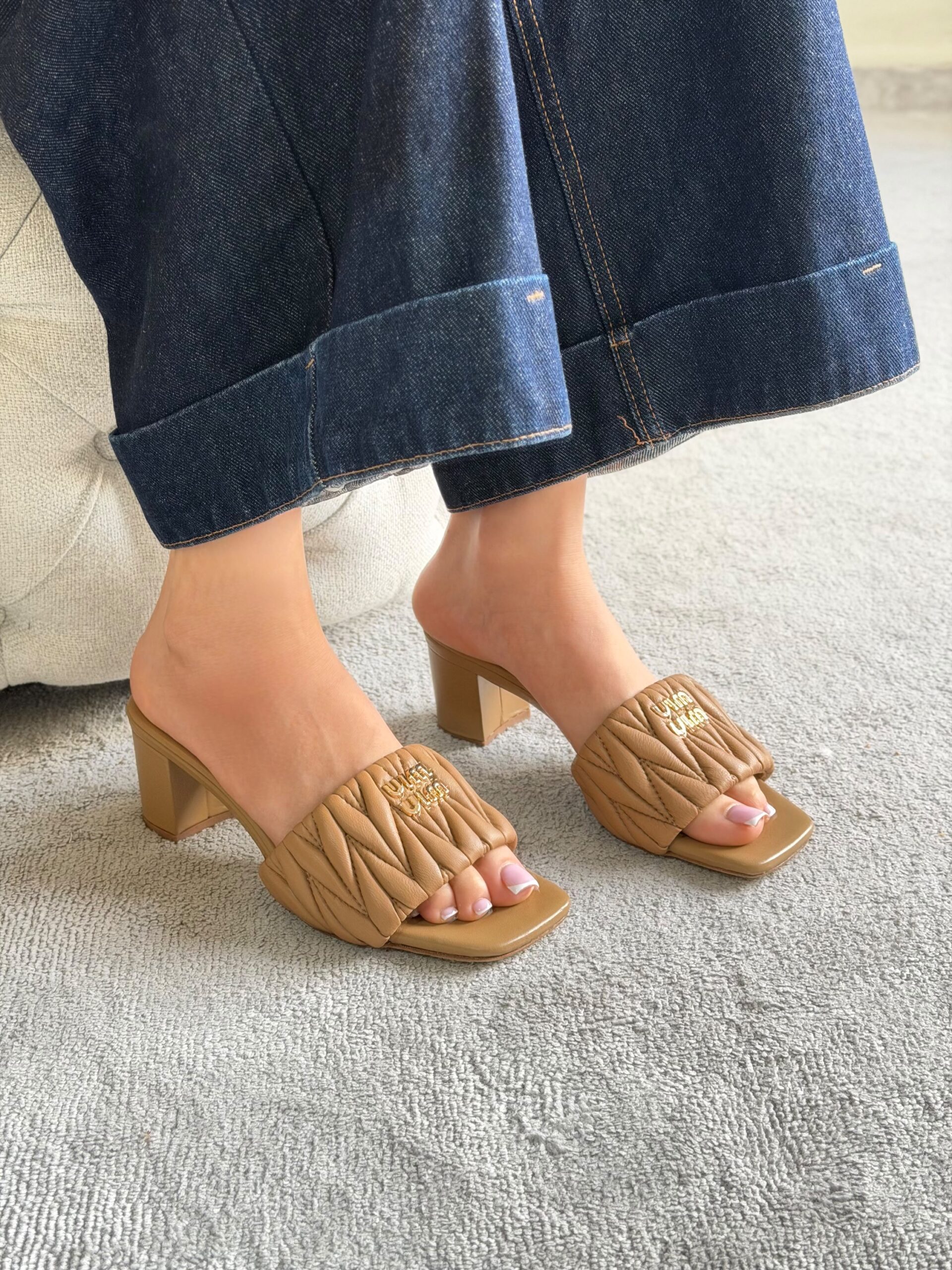 Miu Miu Matelassé Leather Sandals - Image 7