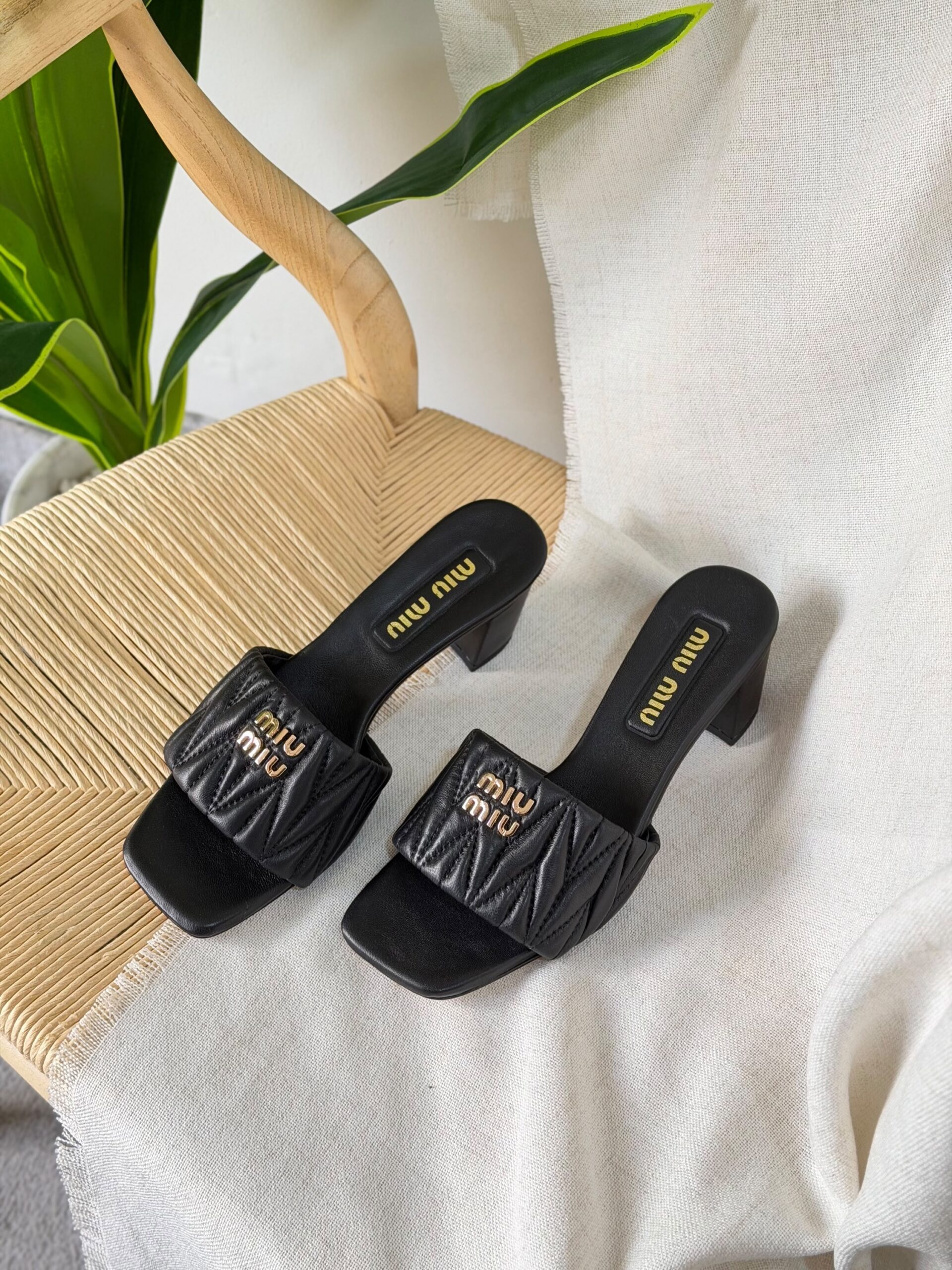 Miu Miu Matelassé Leather Sandals - Image 4
