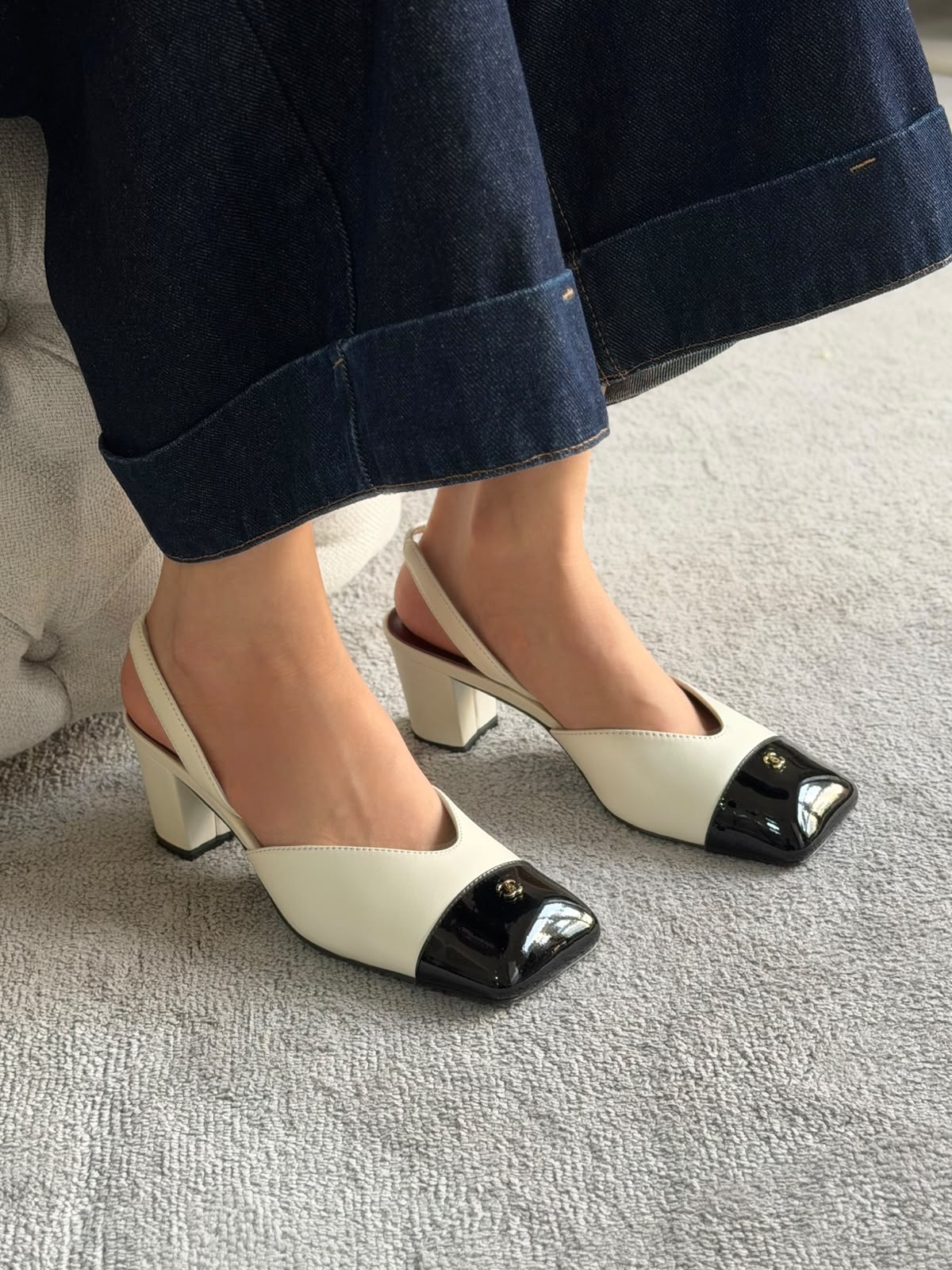 Chanel Lambskin & Patent Calfskin Slingbacks - Image 2