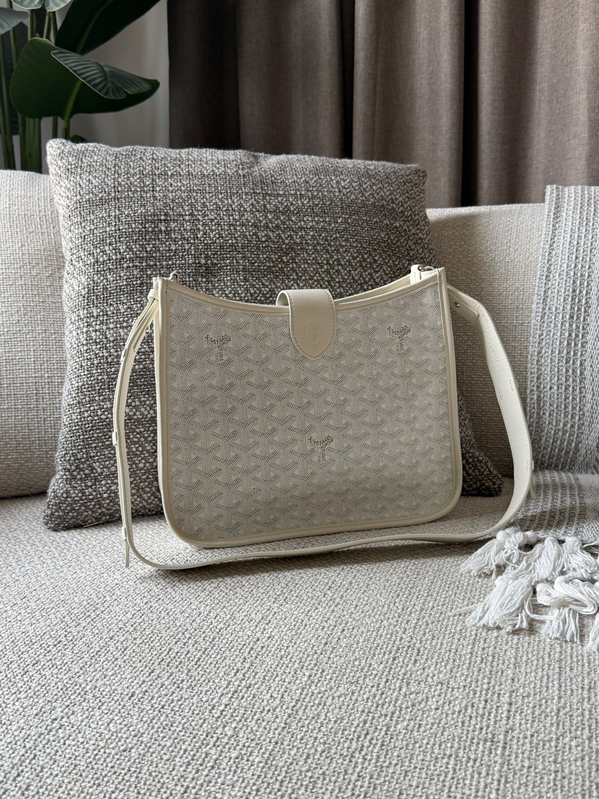 white Goyard Musette Bag Signature Geometric Goyardine Canvas And Matching Leather Trim - Image 6