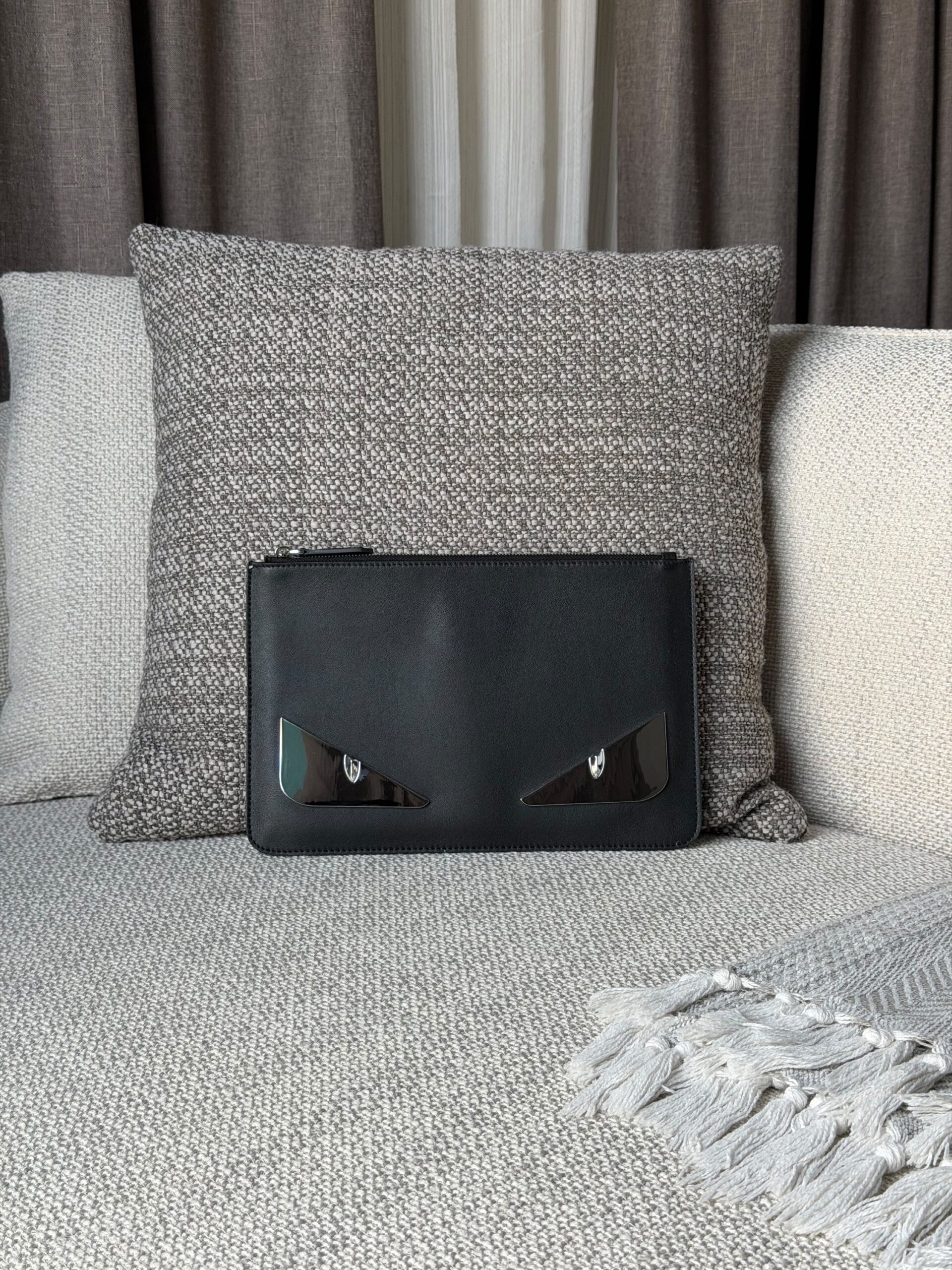 Leather Fendi Bag Bugs Zip Clutch