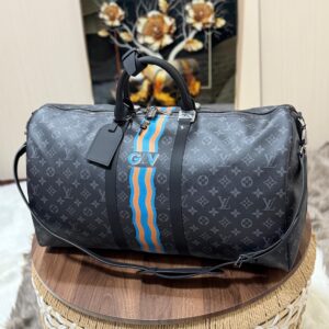 Louis Vuitton Keepall Bandoulière Travel Bag in Monogram Eclipse Canvas