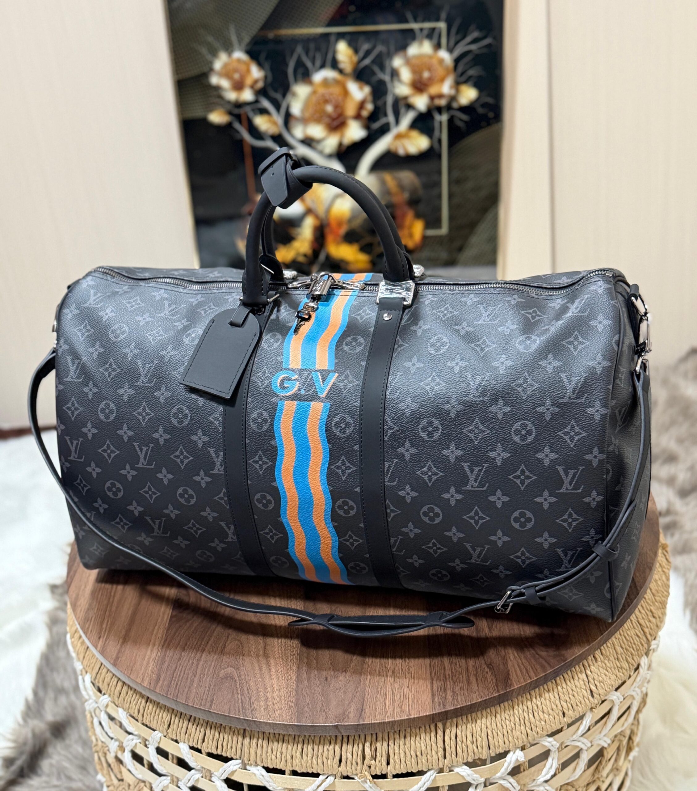 Louis Vuitton Keepall Bandoulière Travel Bag in Monogram Eclipse Canvas