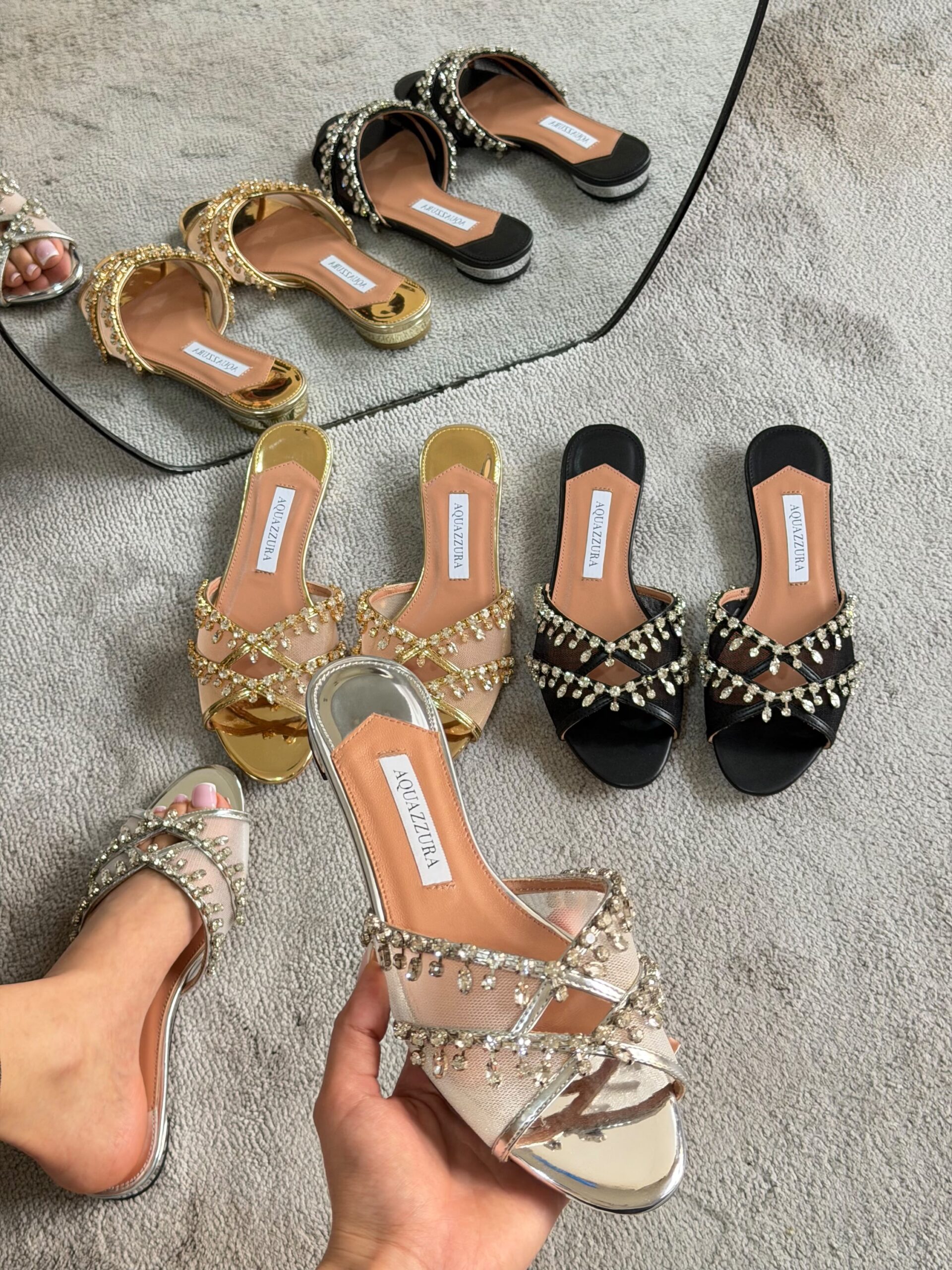 Aquazzura Temptation Crystal Flat Sandals